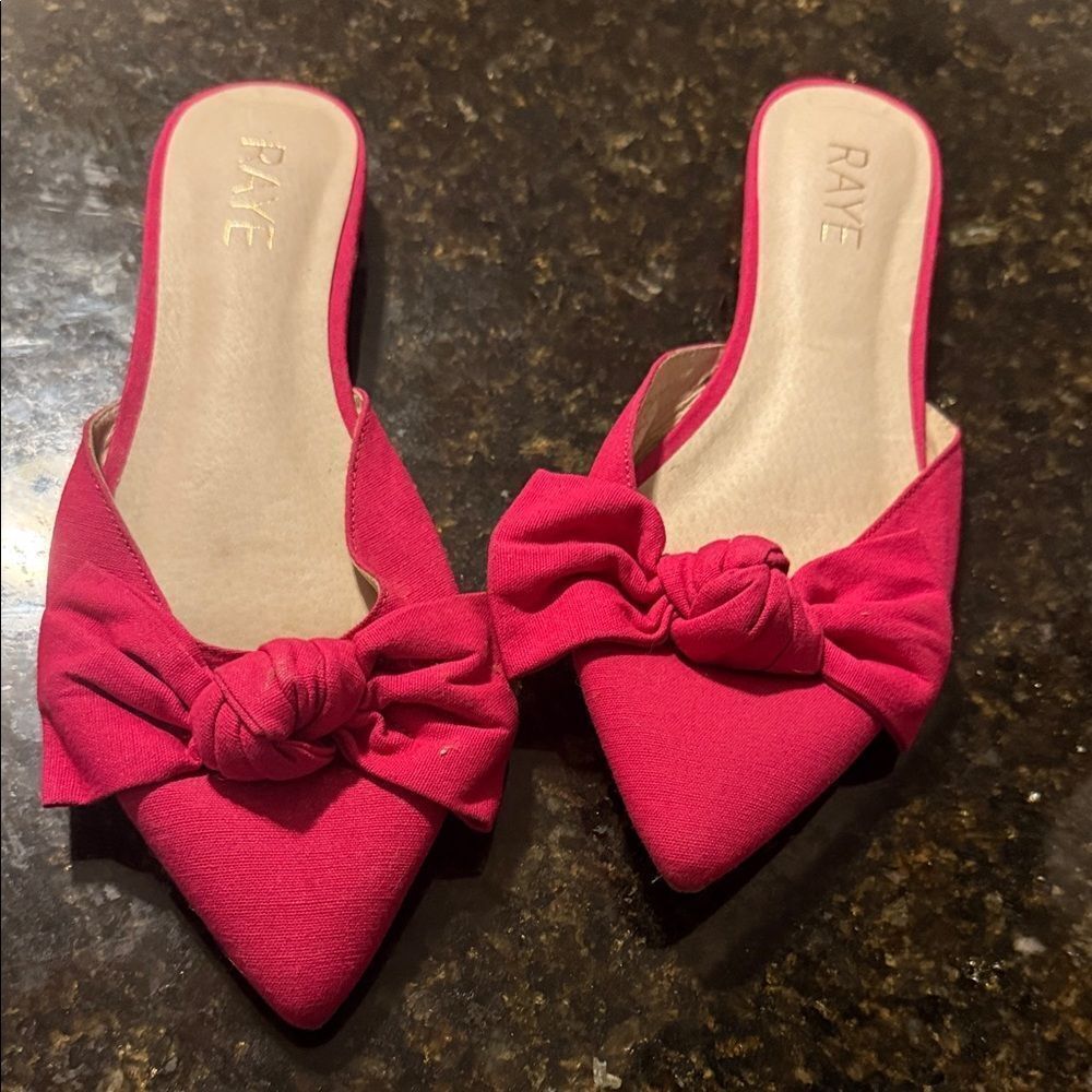 RAYE Women's Fuchsia Bow Mules LIKE NEW - Size 8 Pointed Toe